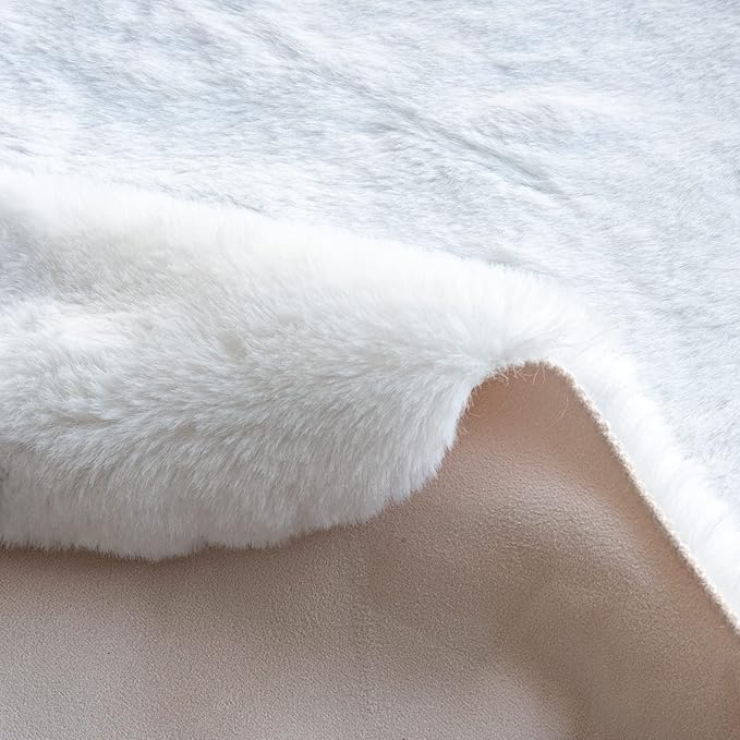 ORINOVA White Faux Rabbit Fluffy Fur Area Rugs for Bedroom Living Room Machine Washable Shag Rug 4x6 Nursery Rug Teen Room Decor