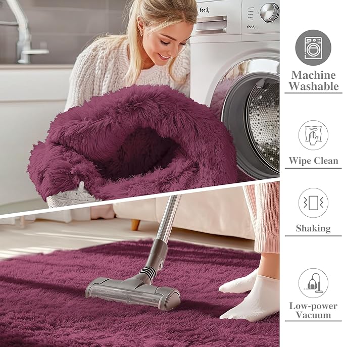 OLANLY 6x9 Machine Washable Large Area Rugs for Living Room, Bedroom, Soft Fluffy Shaggy Bedside Rug, Indoor Floor Carpet for Kids Girls and Boys, Dorms, Nursery, Home Decor Aesthetic, Burgundy