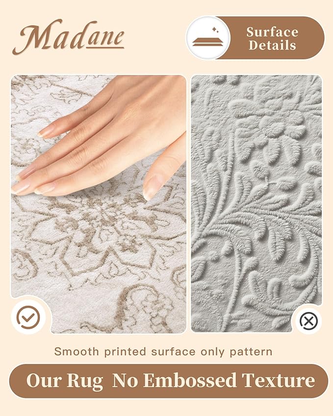 Madane Runner Rug 2x8 for Hallway, Kitchen Non-Slip Runner Rug with Rubber Backing, Vintage Soft Low Pile Throw Neutral Carpet Runner for Laundry Room Entryway Bathroom Bedroom (2 x 8, Brown/Ivory)