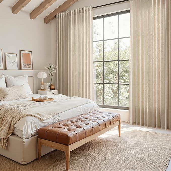 Taupe Burlywood Linen Curtains 80 Inch Length for Living Room Light Filtering Semi Sheer Curtain Back Tab Rustic Luxury Neutral Modern Farmhouse Decor Drapes for Bedroom Dinner Room 52x80, 2 Panels