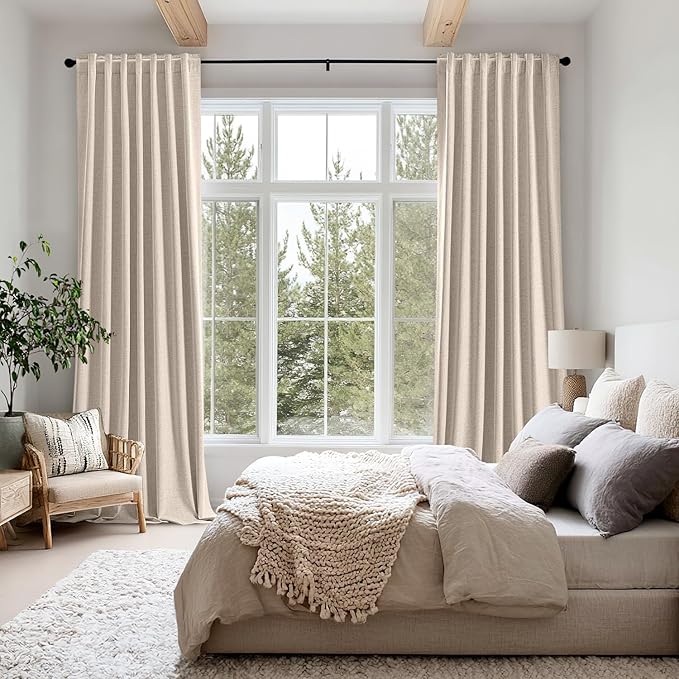 MIULEE 100% Blackout Linen Curtains for Bedroom, Natural Solid Luxury Decor Thermal Insulation Room Darkening Drapes for Living Room Nursery Back Tab Rod Pocket 42 x 84 Inches, 2 Panels