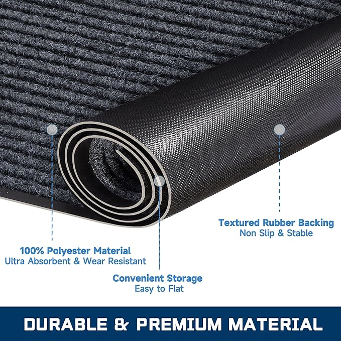 Extra Large Front Door Mat, 5 x 3 Feet Indoor Outdoor Entrance Mat, Heavy Duty Commercial Floor Mats, Non-Slip Rubber Backing Doormat for Entryway, Waterproof, Low-Profile, Easy to Clean