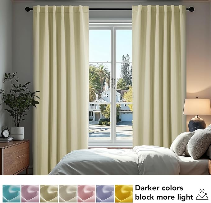 Deconovo Blackout Curtains, Thermal Insulated, W70 x L63 2 Panels, Back Tab, Machine Washable, Room-Darkening Drapes for Bedroom/Living Room Beige