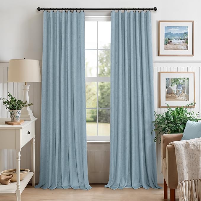 Dusty Blue Blackout Curtains for Nursery 54 Inch Length 2 Panel Chic Linen Look Short Thick Privacy Lightweight Grey Blue Light Blocking Room Darkening Curtain for Kids Bedroom Back Tab Pocket 54 Long