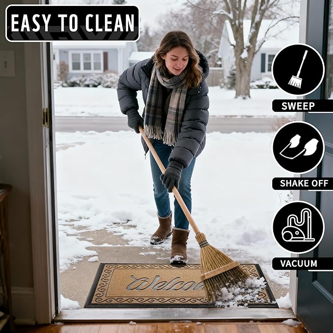 Yimobra Welcome Front Door Mat, Heavy Duty Easy Clean Doormat Indoor Outdoor, Waterproof Quick Dry Floor Mat for Home, Garage, Hign Traffic Areas, Non Slip, Low Profile, 29.5X17 Inches, Yellow