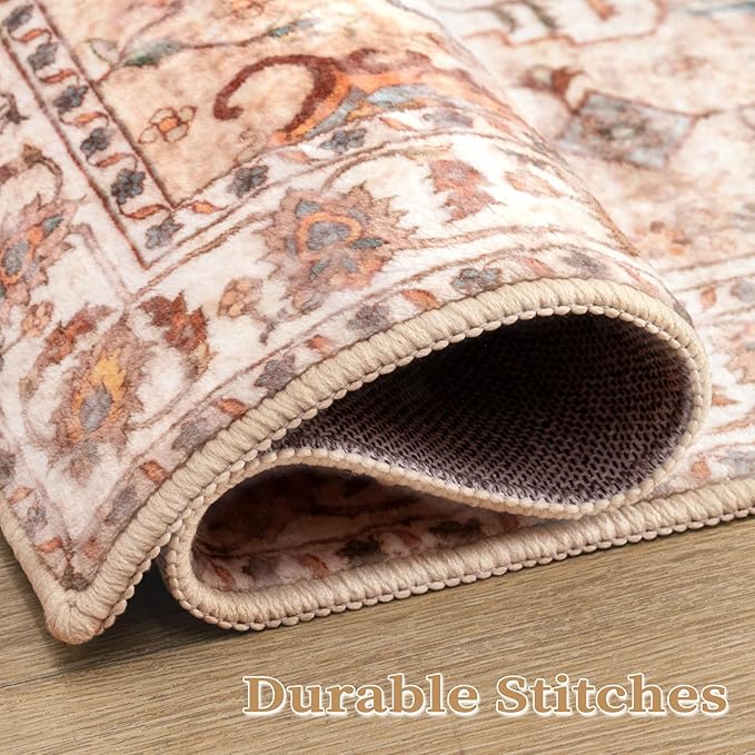 SERISSA Boho Rugs for Entryway, 2x3 Peach Cream Entryway Rug Non-Slip Washable Small Area Rug, Ultra Soft Vintage Low-Pile Indoor Door Mat Floor Carpet for Entrance Bedroom Kitchen Bathroom