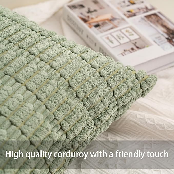 Pack of 2 Corduroy Decorative Throw Pillow Covers 26x26 InchSoft Striped Pillow Covers Modern Farmhouse Home Decor for Sofa Living Room Couch Bed（Sage Green）