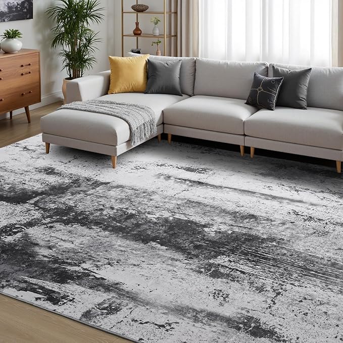 Toneed Abstract Area Rug Modern Washable Rug Soft Non Slip Rug Low Pile for Bedroom Living Room Dining Room Slate Grey 4x6 Feet