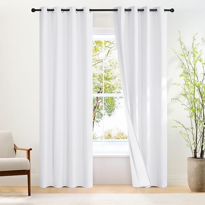 NICETOWN White Blackout Curtains 84 inches Long, Grommet 100% Blackout Window Treatments Heat Blocking Thermal Drapes for Bedroom/Living Room, W46 x L84, 2 Panels