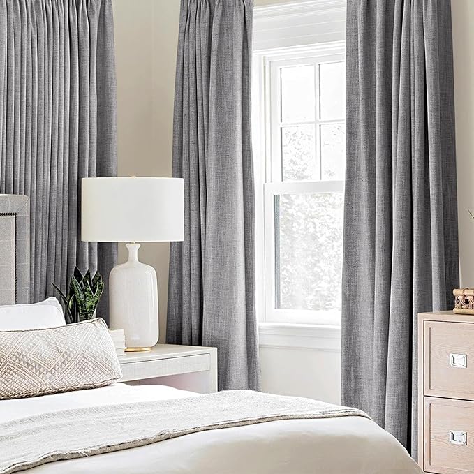MIULEE Linen Texture Curtains for Bedroom Solid 100% Blackout Thermal Insulated Grey Curtains Grommet Room Darkening Drapes Luxury Decor for Living Room Nursery 52x63 Inch (2 Panels)