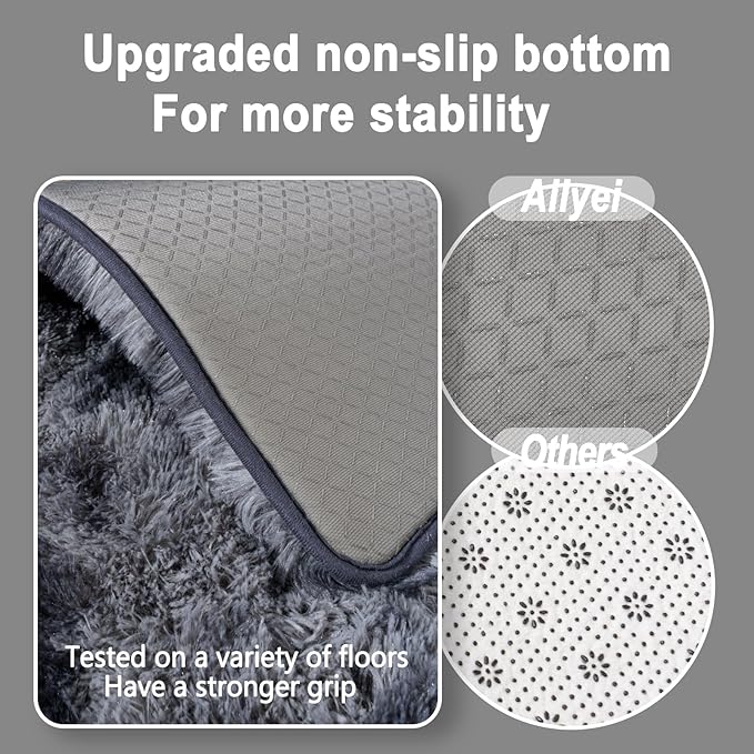 Ultra Soft Runner Rugs for Bedroom Hallways with Upgraded Non-Slip Rubber Backing & Thick Memory Sponge, 2x4 Feet Fluffy Shag Throw Area Rug for Bedside Dorm Tie-dye Dark Grey
