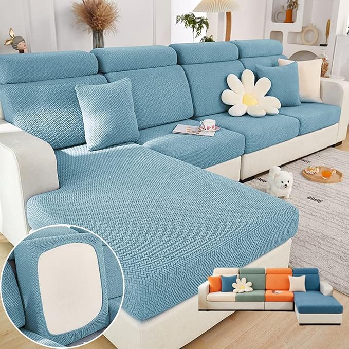 Soothing Home Sofa Covers, Sofa Hero Covers, Wear-Resistant Universal Couch Covers Washable Stretch Sectional Couch Cushion Covers (Light Blue,Back Cover M)