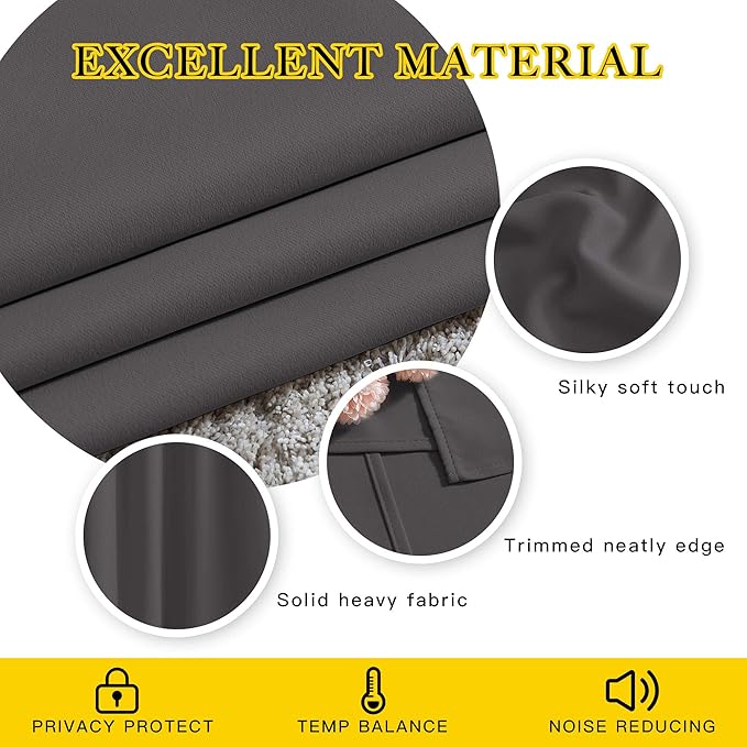 NICETOWN Bedroom Blackout Curtains Panels - Triple Weave Energy Saving Thermal Insulated Solid Grommet Blackout Draperies for Patio (80 inches by 108 Inch, Grey, Set of 2)