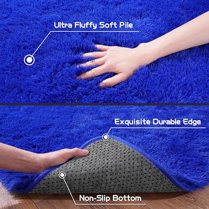 Pionblank Large Area Rug for Living Room 10x14, Fuzzy Modern Shag Rug, Fluffy Plush Non Slip Soft Furry Carpet for Bedroom Kids Room Nursery Teens Dorm Home Decor, Royal Blue