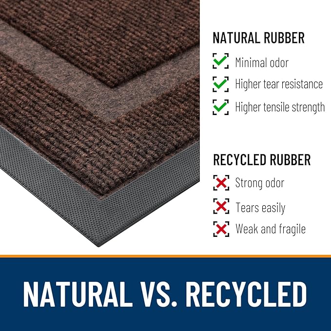 OLANLY Front Door Mat Indoor Outdoor Entrance, Waterproof All-Season, All-Weather Doormat, Sturdy Natural Rubber, Fade Resistant, Low Profile, Easy Clean Patio Porch Entryway Mat, 59x20, Dark Brown