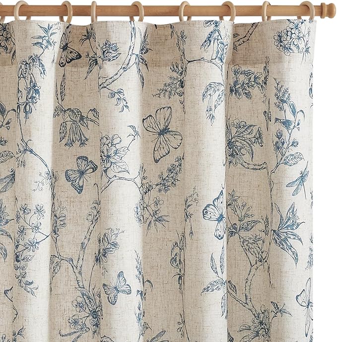jinchan Floral Curtains Lined Linen Blend Curtain for Living Room 84 Inch Length Blue Flower Patterned Curtain French Country Farmhouse Curtains Drapes Back Tab Rod Pocket 2 Panels