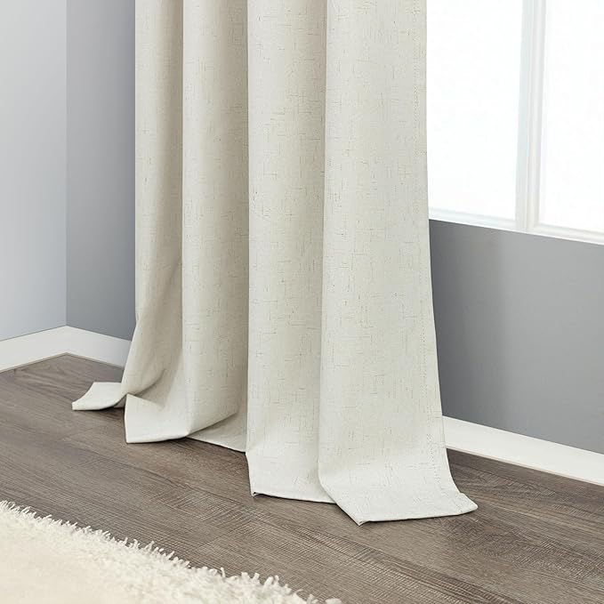 Natural Linen Textured Short Black Out Curtain 58 Inch Long for Bedroom 58 Length Burlap Small Blackout Window Back Tab Thermal Cooling Curtain for Summer Heat Living Room Divider Closet 2 Panel Cream
