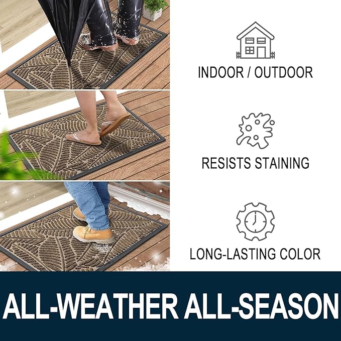 Colorxy Waterproof Doormat, Sturdy Natural Rubber Front Indoor Mat, Non Slip Low Profile Indoor Outdoor Door Mats, Stain and Fade Resistant Floor Mat, Easy Clean Patio Entrance Mat, 71''x23'', Brown