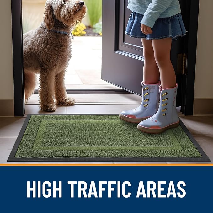 OLANLY Front Door Mat Indoor Outdoor Entrance, Waterproof All-Season, All-Weather Doormat, Sturdy Natural Rubber, Low Profile, Easy Clean Patio Porch Entryway Mat, 33x21, Classic Green