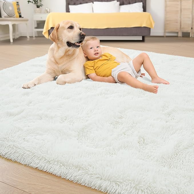 Tepook Super Soft Fluffy Rug for Bedroom, Modern Shaggy Fuzzy Kids Rugs for Living Room, Plush Indoor Nursery Home Decor Dorm Carpet with Non-Slip Bottom, Cream White, 4 X 6 Feet
