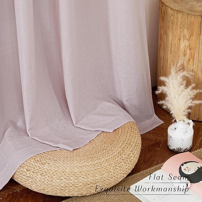 NICETOWN Blush Pink Linen Curtains for Kitchen, Thick Flax Small Window Treatments Semi Sheer Privacy Assured with Light Through for Cafe/Bathroom, W42 x L96, 2 Panels
