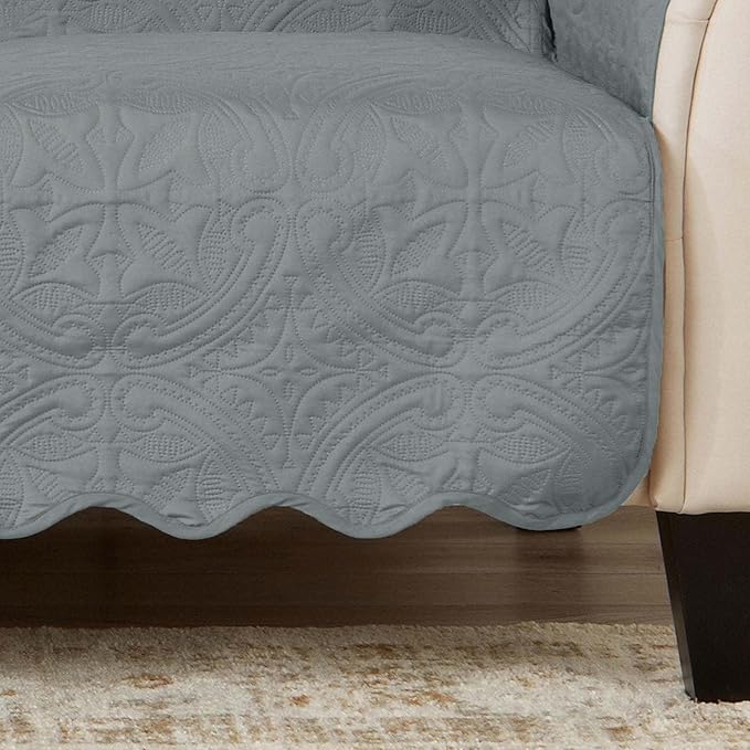 Great Bay Home Reversible Chair Cover - Washable Slipcover Furniture Protector with Elastic Straps - Perfect for Kids & Pets - Quilted & Stitched Detail (Mirage Gray/Flax)