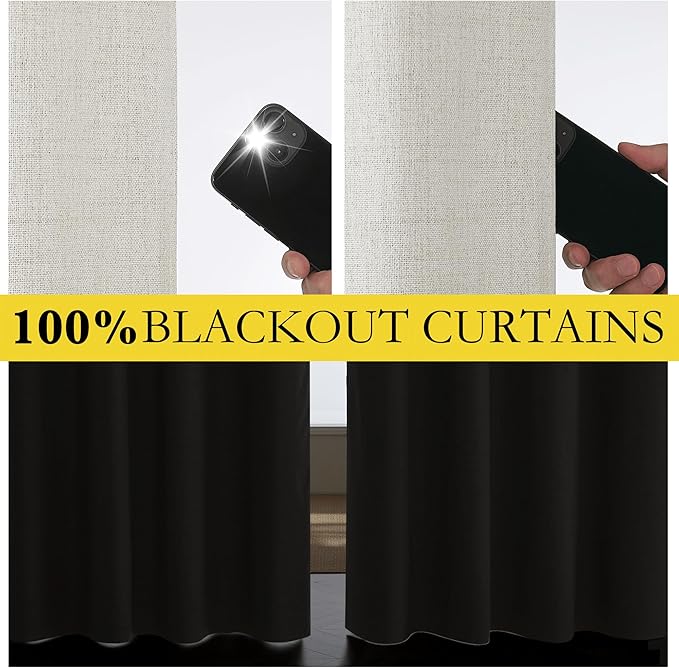 NICETOWN Snowbound Vintage Linen 100% Blackout Curtains for Classroom, Thermal Insulated Curtains 63" Long, Noise Reducing Window Treatment Drapes for Gym Room, 42" Wide Per Panel, Set of 2