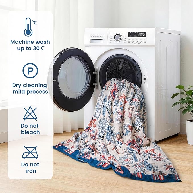 MSGKV Boho Throw Blanket 90"x90" 100% Cotton Floral Blanket for Bed Spring Breathable Lightweight Queen Blankets All Seasons Home Decor Muslin