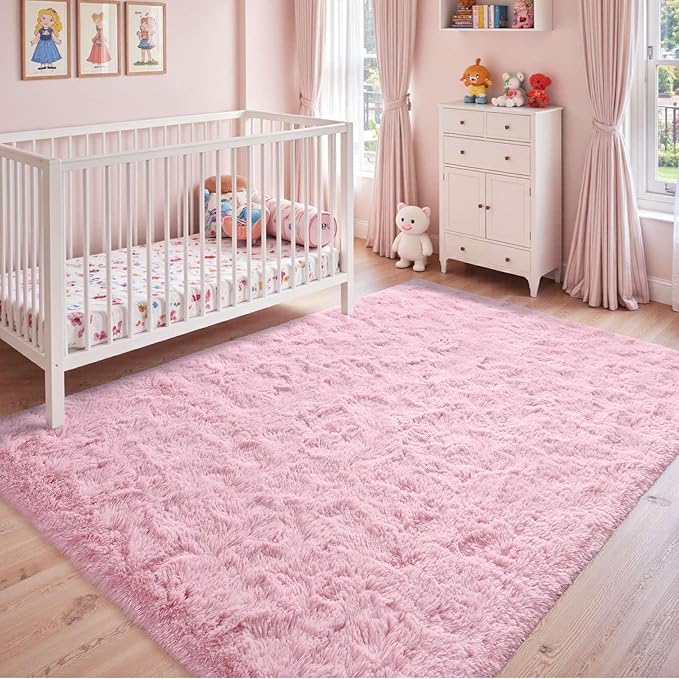 4x6 Ft Pink Rugs for Bedroom Girls, Shag Fluffy Area Rug for Living Room, Ultra Soft Furry Rug Indoor Carpet for Kids Room Nursery Home Decor
