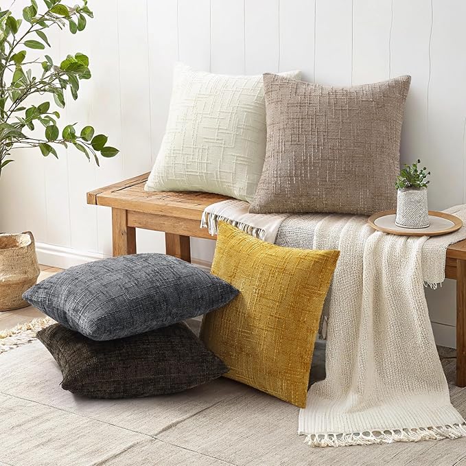 decorUhome Dark Grey Chenille Throw Pillow Covers 16x16 Set of 2 Textured Soft Cozy Slubby Couch Pillow Covers Modern Farmhouse Boho Decorative Pillow Cases for Bed Sofa Living Room