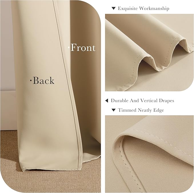 PONY DANCE Window Treatments Curtains - Room Darkening Heavy-Duty Light Block Curtain Drapes Soft Back Loop Drapes Privacy Protect for Bedroom, W 42 x L 63 Inches, Biscotti Beige, 2 Panels
