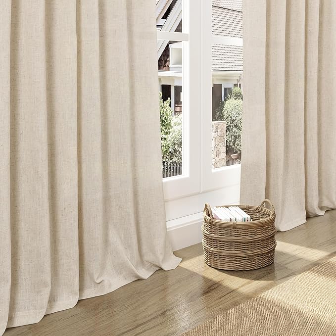 Nanspring 108 Inch Long Curtains for Living Room Cream Beige Linen Modern Farmhouse Decor Light Filtering Semi Sheer Curtain Back Tab Luxury Floor to Ceiling High Window for Bedroom 52x108, 2 Panels