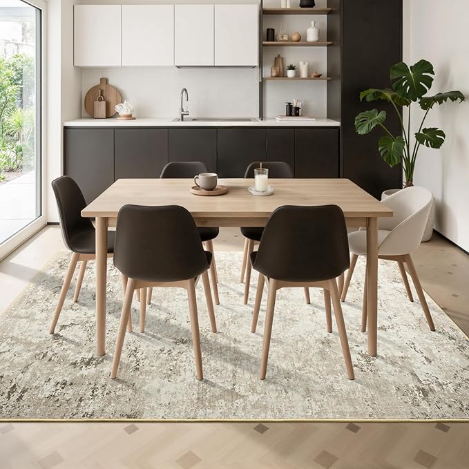 Toneed Abstract Area Rug 7x10 Modern Washable Rug Soft Non Slip Rug Low Pile for Bedroom Living Room Dining Room Beige