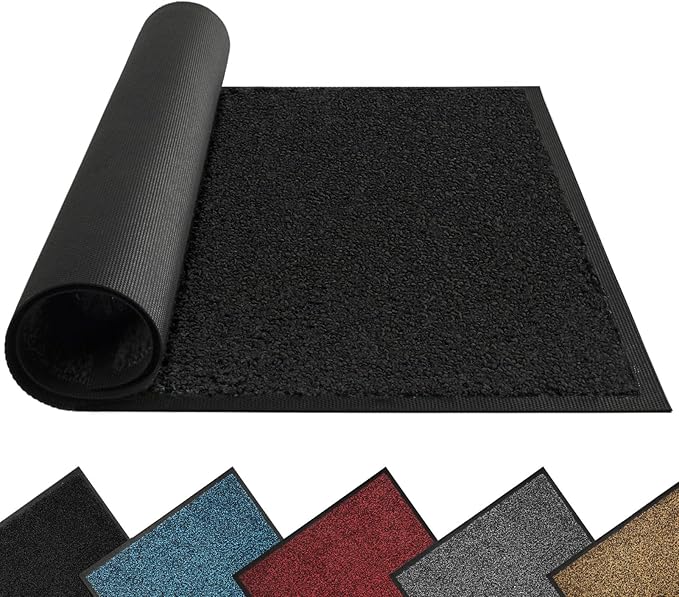 Mibao Dirt Trapper Door Mat for Indoor Outdoor, Waterproof All-Season, All-Weather Doormat, Heavy Duty Non-Slip Entrance Rug, Low Profile Absorbent Entrance Mat Carpet, 36" x 24", Black