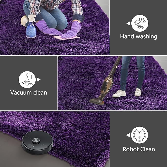 9X12 Large Shag Area Rugs for Living Room Bedroom,Big Soft Purple Fluffy Rug for Bedroom Dorm, Indoor Carpet Nursery Rugs for Kids Girls Room Home Decor,Purple