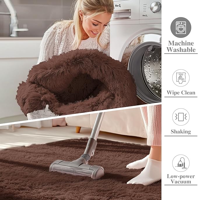 OLANLY 10x12 Machine Washable Large Area Rugs for Living Room, Bedroom, Soft Fluffy Shaggy Bedside Rug, Indoor Floor Carpet for Kids Girls and Boys, Dorms, Nursery, Home Decor Aesthetic, Coffee