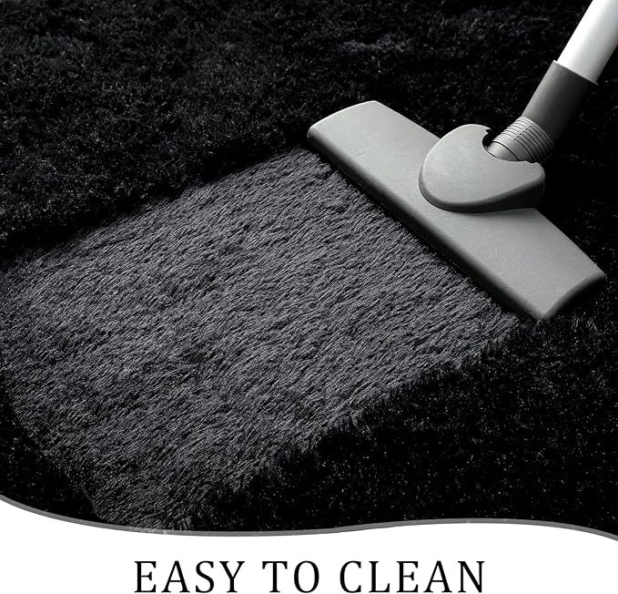 Chicrug Soft 2x10 Runner Rug for Bedroom Living Room Plush Fluffy Rug, Shag Furry Hallway Runner Carpet Rug Non Shedding for Nursery Children Kids Girls Room Home Decorative, Black