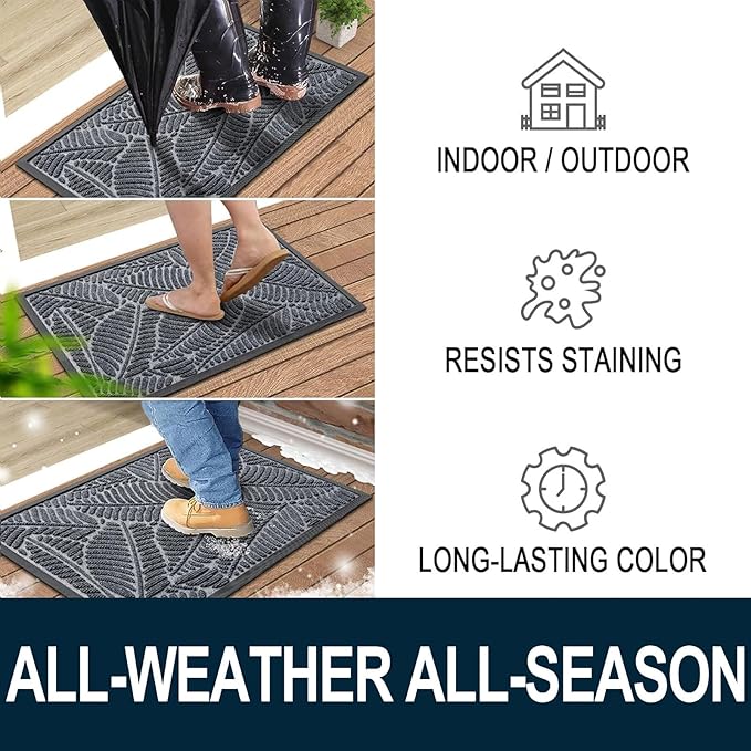 Colorxy Waterproof Doormat, Sturdy Natural Rubber Front Indoor Mat, Non Slip Low Profile Indoor Outdoor Door Mats, Stain and Fade Resistant Floor Mat, Easy Clean Patio Entrance Mat, 59''x36'', Grey