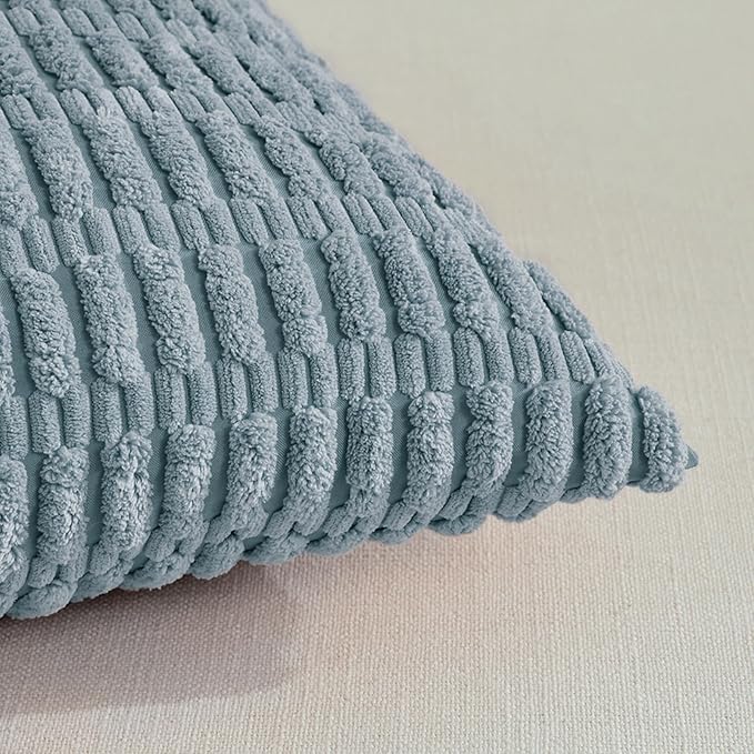 Fancy Homi 4 Packs Boho Light Blue Decorative Throw Pillow Covers 18x18 Inch for Couch Bed Sofa, Rustic Modern Farmhouse Home Decor, Soft Plush Corduroy Cute Square Cushion Case 45x45 cm