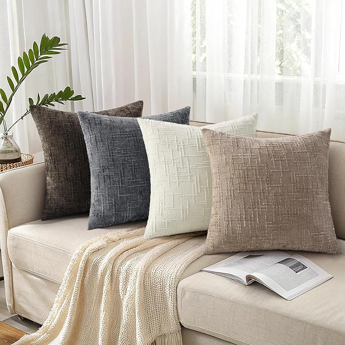 decorUhome Oatmeal Chenille Euro Sham Throw Pillow Covers 22x22 Set of 2 Textured Soft Cozy Slubby Couch Pillow Covers Modern Farmhouse Boho Decorative Pillow Cases for Bed Sofa Living Room