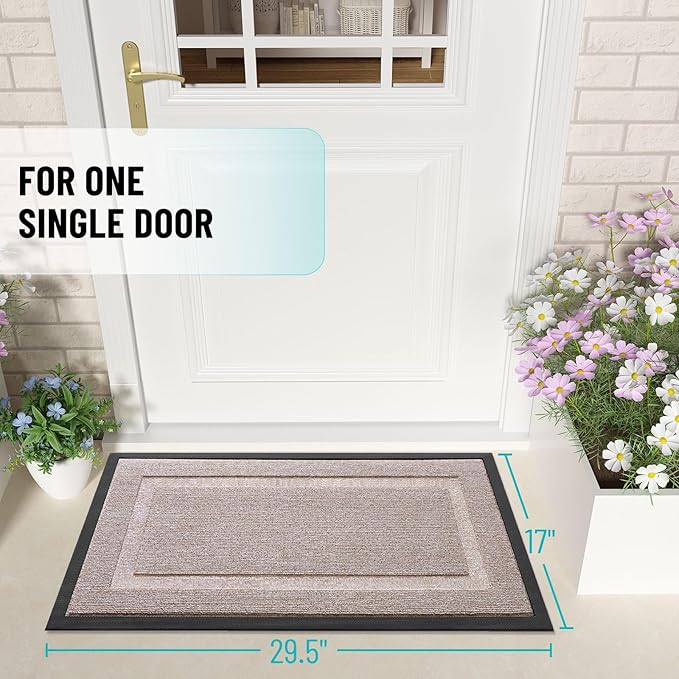 OLANLY Front Door Mat Indoor Outdoor Entrance, Waterproof All-Season, All-Weather Doormat, Sturdy Natural Rubber, Low Profile, Easy Clean Patio Porch Entryway Mat, 47x23, Camel