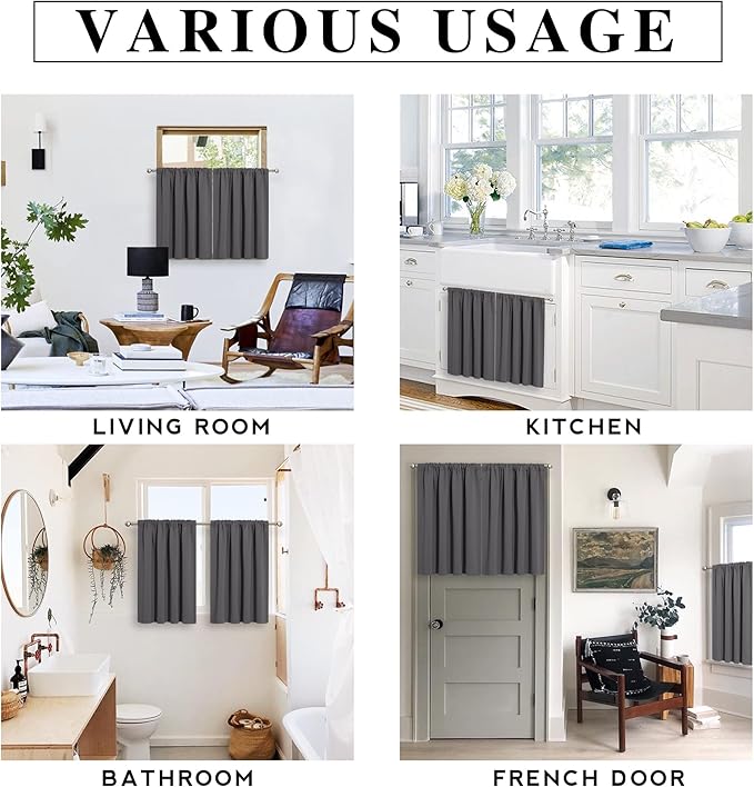 RYB HOME RV Curtains for Camper Windows, Mini Small Thermal Insulated Sunlight Heat Blocking Blackout Privacy Portable Curtains for Travel Trailer, Width 34 by Length 24, Grey, 2 Panels