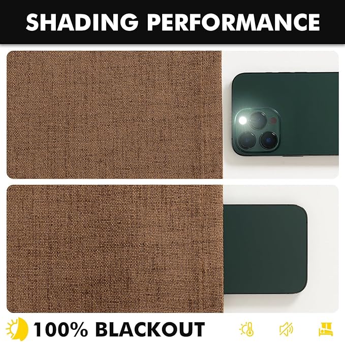 MIULEE 100% Blackout Linen Curtains for Bedroom, Brown Solid Luxury Decor Thermal Insulation Room Darkening Drapes for Living Room Nursery Back Tab Rod Pocket 42 x 72 Inches, 2 Panels