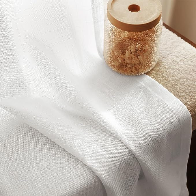 Extra Long White Curtain 120 inches Long 2 Panels Set Back Tab Light Filtering Cotton Textured Curtain Modern Farmhouse Coastal Decor Off White Linen Drapes 120 inch Length for Large Window 10 FT Tall
