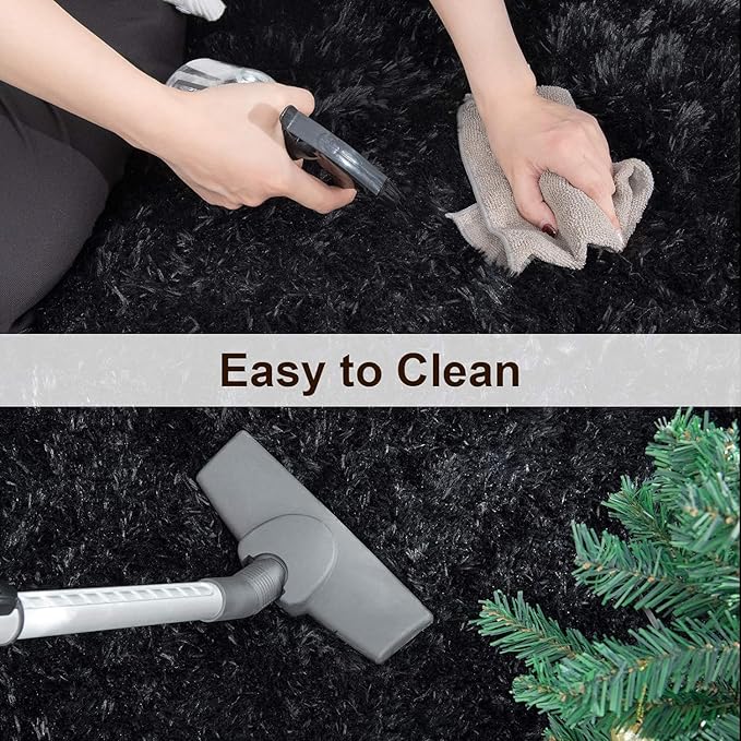 TWINNIS Super Soft Shaggy Rugs Fluffy Carpets,7x10 Feet, Indoor Modern Plush Area Rugs for Living Room Bedroom Kids Room Nursery Home Decor, Upgrade Anti-Skid Rectangular Fuzzy Rug, Black