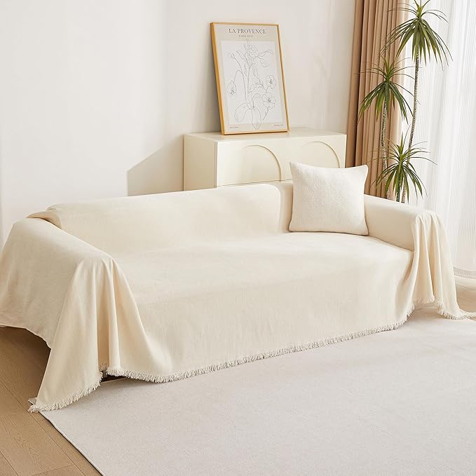 MYSKY HOME Sofa Covers Couch Cover Chenille Sofa Cover Sectional Couch Covers for 2 Cushion Couch Sofa Living Room Futon L Shaped Sofa Slipcovers for Dogs and Pets, Beige, 71"x 134"