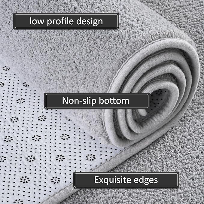 AROGAN 4x6 Feet Shag Area Rugs for Bedroom, Modern Washable Rugs for Living Room, Indoor Floor Carpet, Plush Memory Foam Bedside Rugs for Kids Girls Teens Room Low Pile Rug Decor, Grey