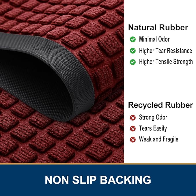 Smiry Front Door Mat Outside Entrance, Heavy Duty Natural Rubber Doormat, Non Slip, Trap Dirt and Moisture, Easy Clean, Low Profile Welcome Floor Mats for Indoor Outdoor Entry, 29.5x17 Inch, Red