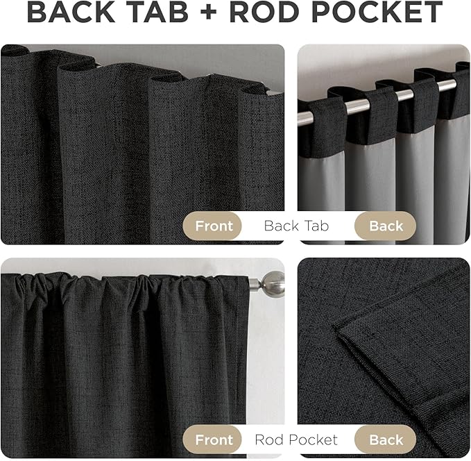 Joydeco Blackout Curtains for Bedroom - 108 Inch Long 100% Light Blocking 2 Panels Set Black Drapes, Thermal Insulated Room Darkening Curtains, Linen Textured for Living Room, Rod Pocket & Back Tabs