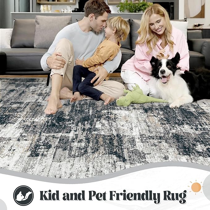 XLUEZ 2x8 Runner Rug for Hallway, Washable Modern Abstract Runner Rugs Neutral Soft Non Slip Kids Rug Stain Resistant Indoor Runners for Entryway Bedroom Kitchen Laundry Room(BlackGrey, 2'x8')